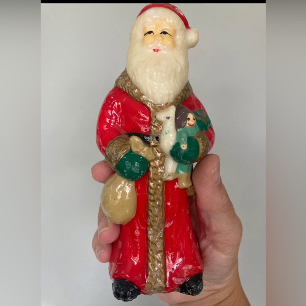 Vintage Christmas Holiday Santa Claus St. Nick Wax Candle 6” x2.5"